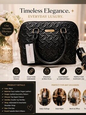 ISAAC MIZRAHI Elegant Black Quilted Handbag – Chic & Versatile